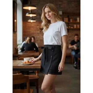 Missguided Tie Front Mini Skirt Womens 2 Black Button Front Grunge Dark Academia